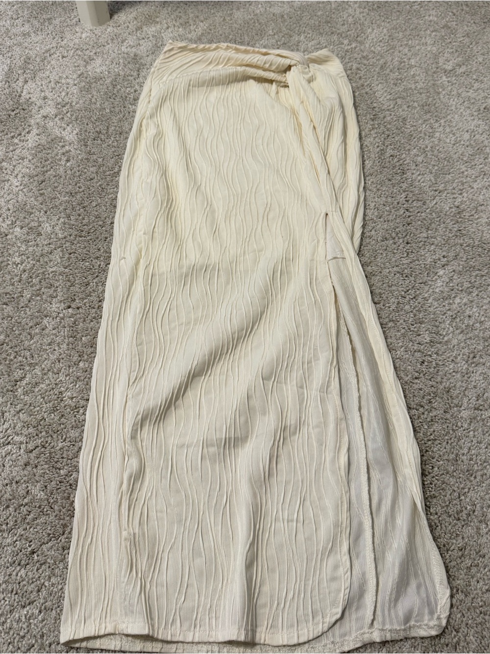 Cream Textured Wrap Maxi Skirt